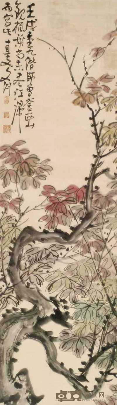 凌文渊 1922年作 枫叶 立轴 149×43cm